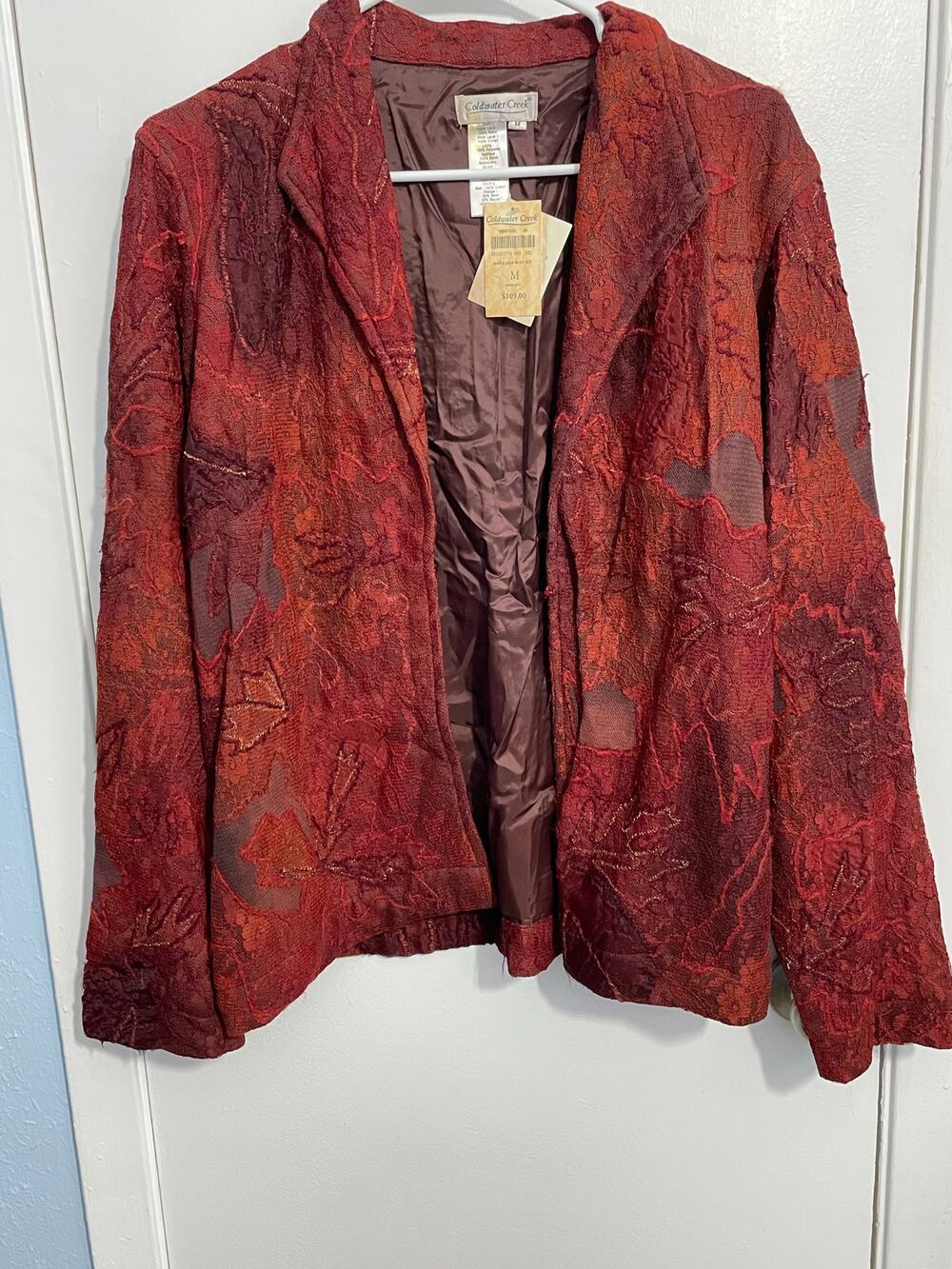 Coldwater Creek Jacket Medium Rust Floral Leaf Lace Fairy Grunge Whimsygoth NWT